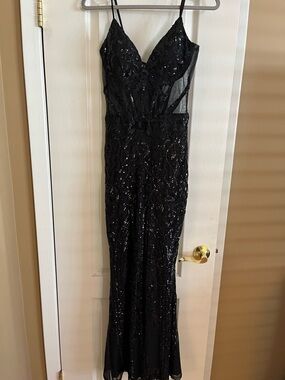 Black Sequin Mesh Prom Gown